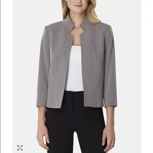 Tahari gray pinstripe blazer with standup collar, size 16
